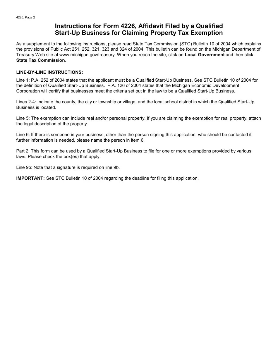 Form 4226 Fill Out, Sign Online and Download Fillable PDF, Michigan