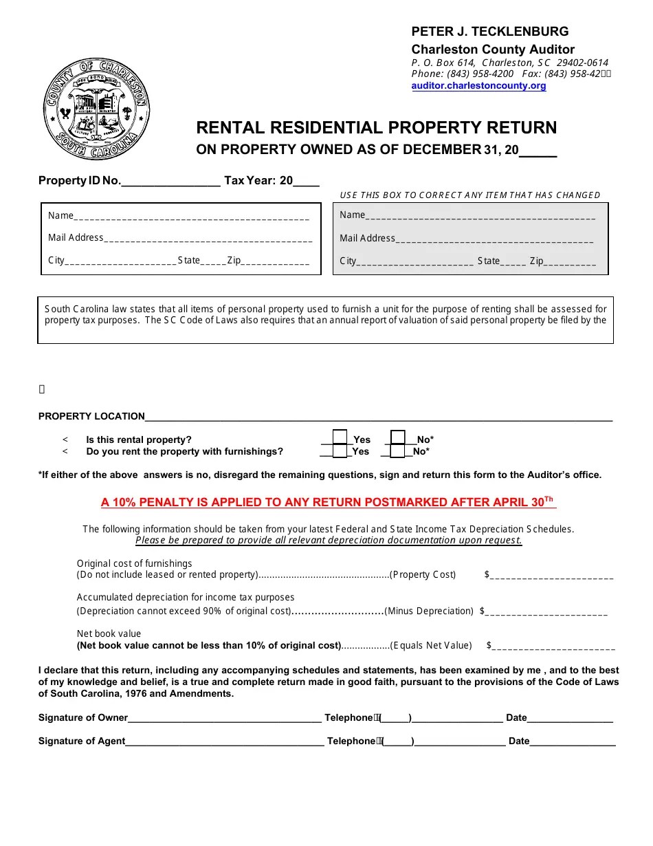 County of Charleston, South Carolina Rental Residential Property Return