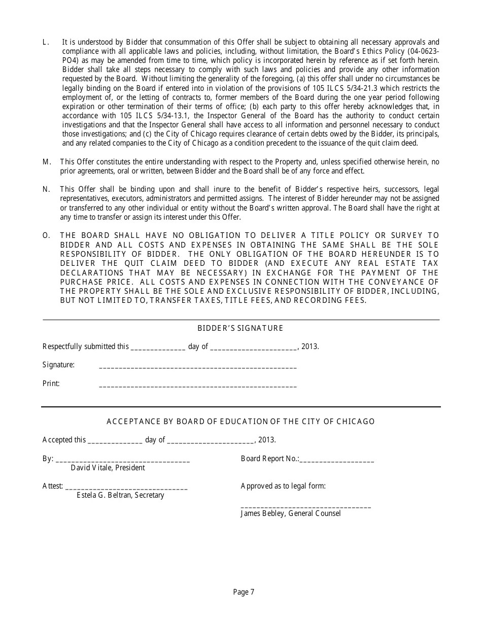Chicago, Illinois Offer to Purchase Real Estate Form Fill Out, Sign
