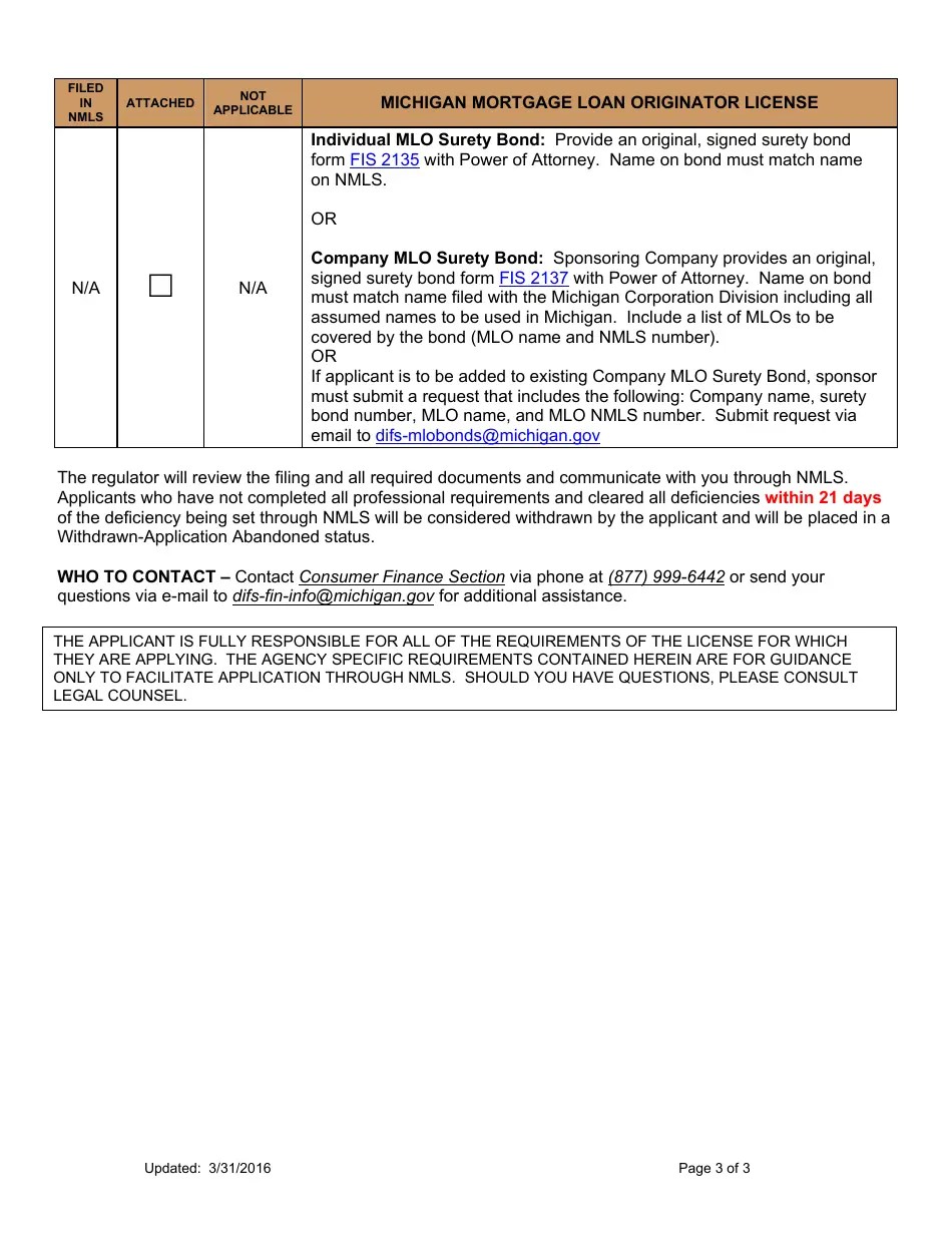 Michigan Mortgage Loan Originator License Application Form Fill Out, Sign Online and Download