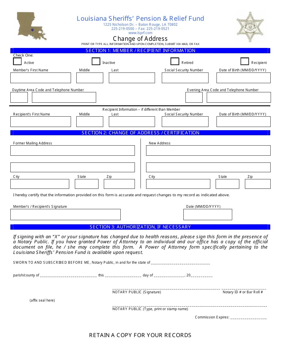 Louisiana Change of Address Form Louisiana Sheriffs' Pension&relief