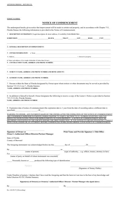 Notice of Commencement Form Florida Download Fillable PDF Templateroller