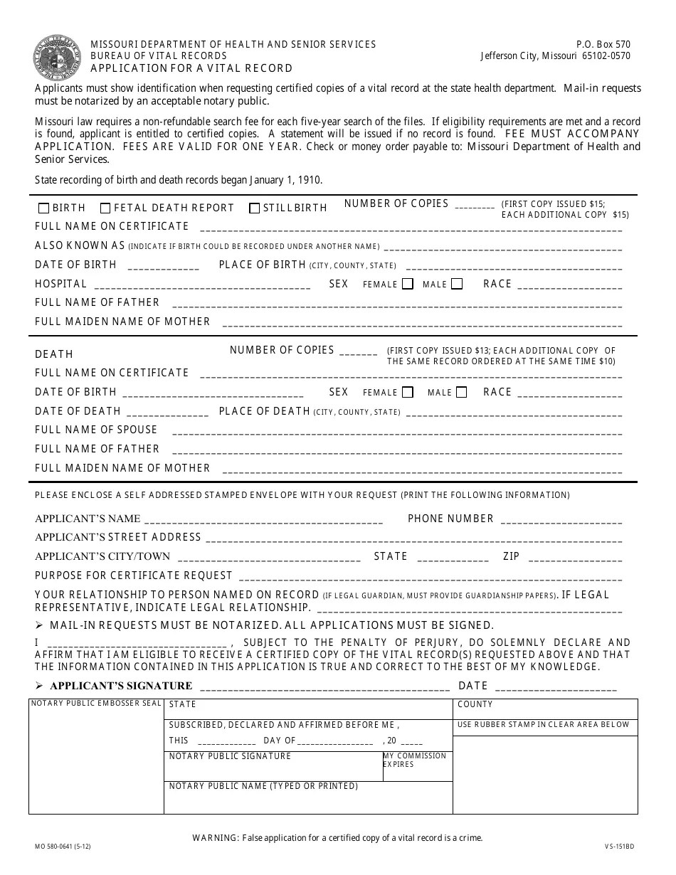 Form MO5800641 Fill Out, Sign Online and Download Printable PDF, Missouri Templateroller