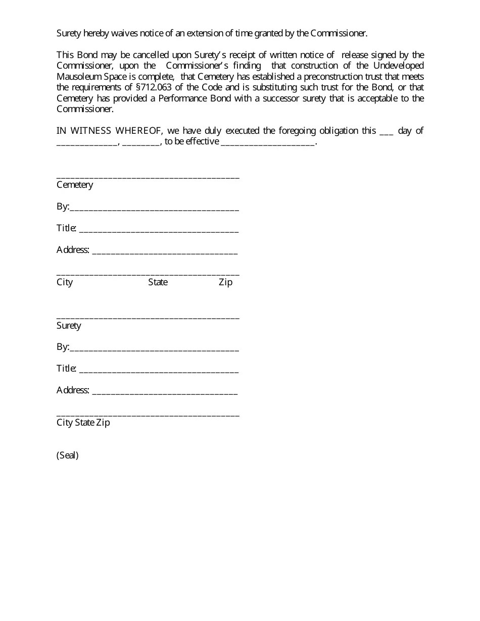 Texas Performance Bond Fill Out, Sign Online and Download PDF