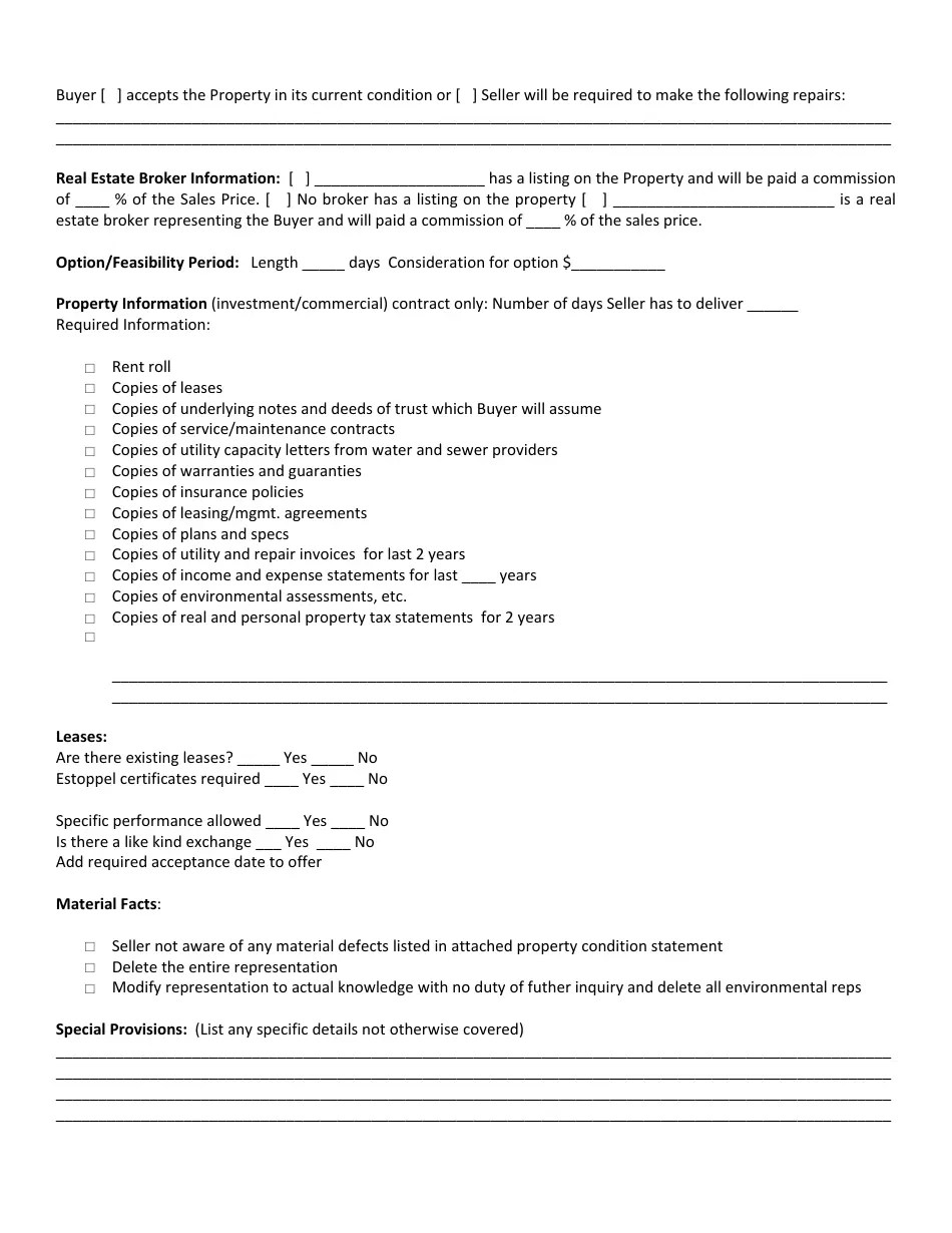 Texas Earnest Money Contract Information Form Fill Out, Sign Online