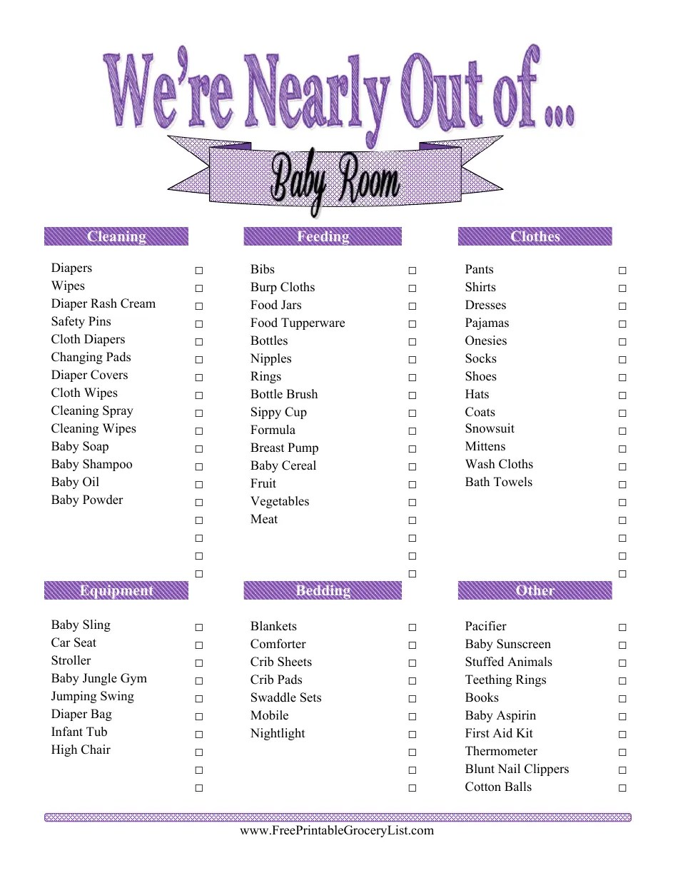 Baby Room Shopping List Template Download Printable PDF Templateroller