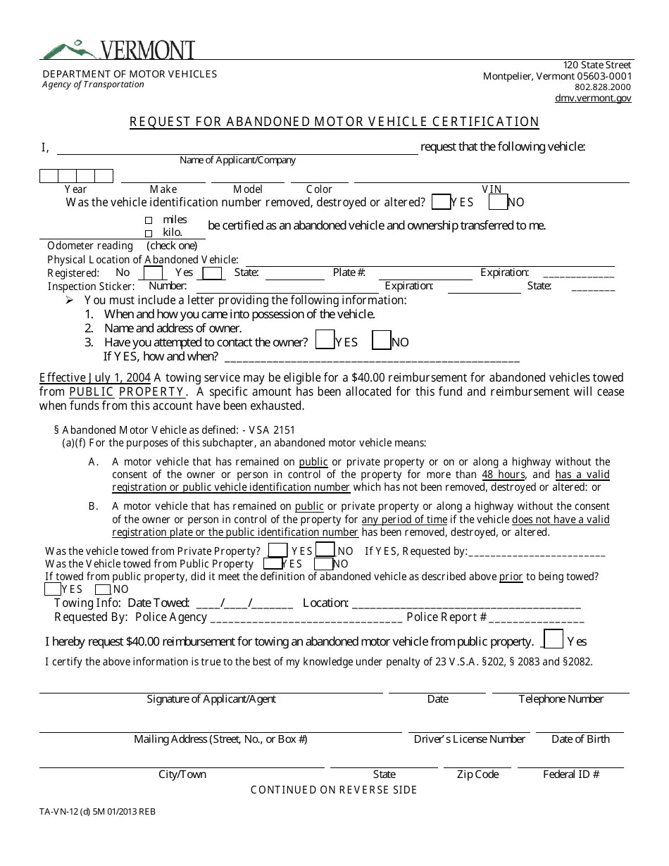 Form TAVN12 Fill Out, Sign Online and Download Fillable PDF