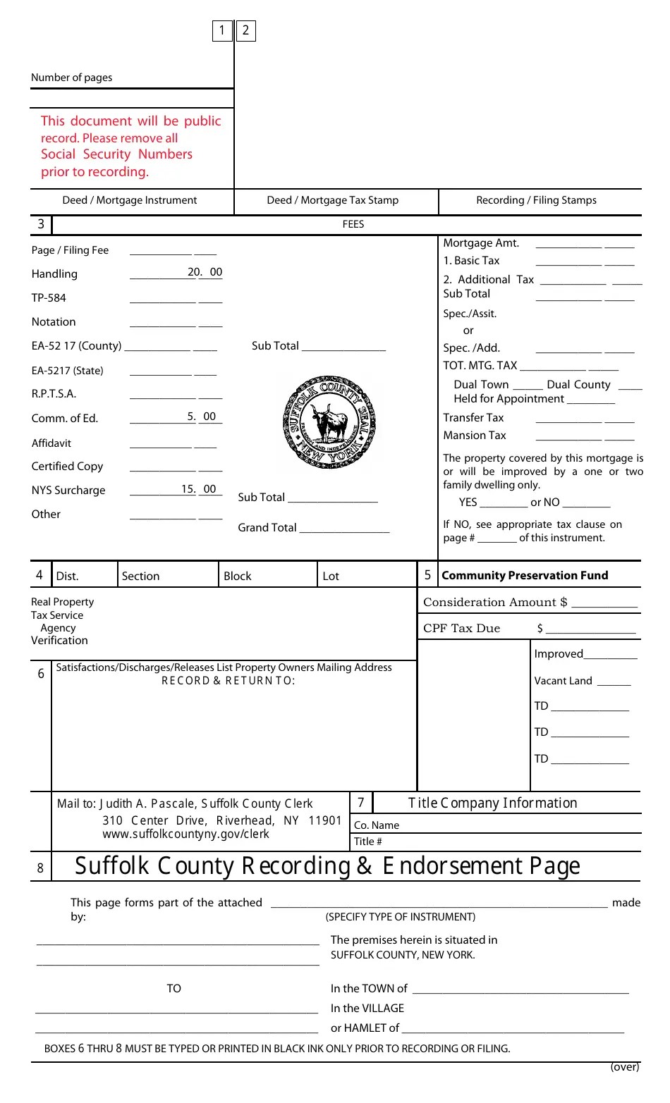 Suffolk County, New York Suffolk County Recording and Endorsement Page