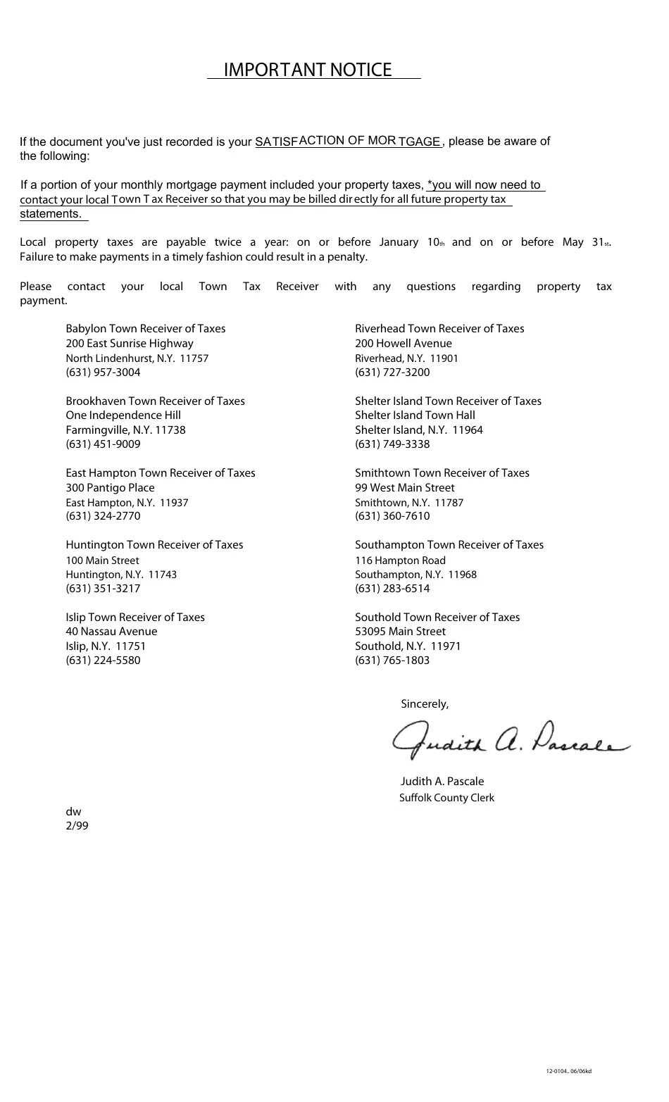 Suffolk County, New York Suffolk County Recording and Endorsement Page