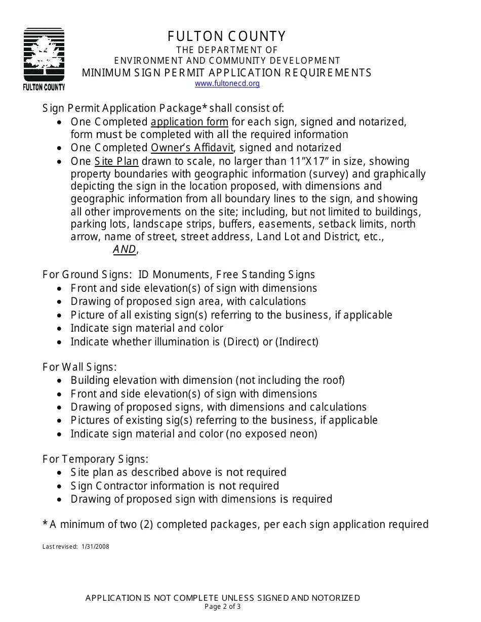 Fulton County, (United States) Sign Permit Application Form