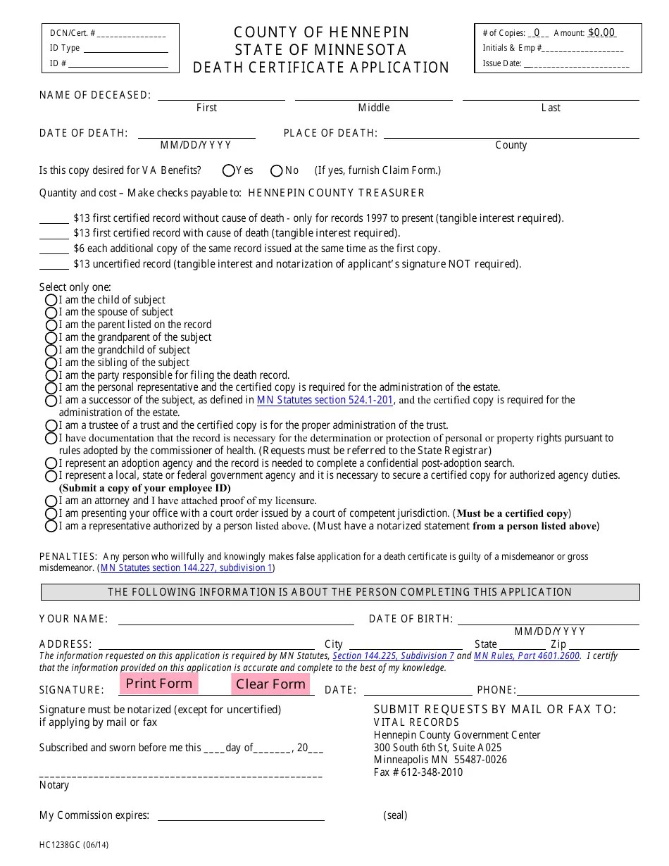 Form HC1238GC Fill Out, Sign Online and Download Fillable PDF, County