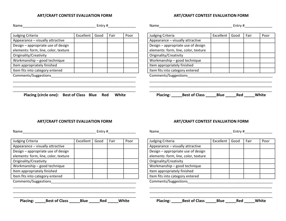 Art/Craft Contest Evaluation Form Fill Out, Sign Online and Download