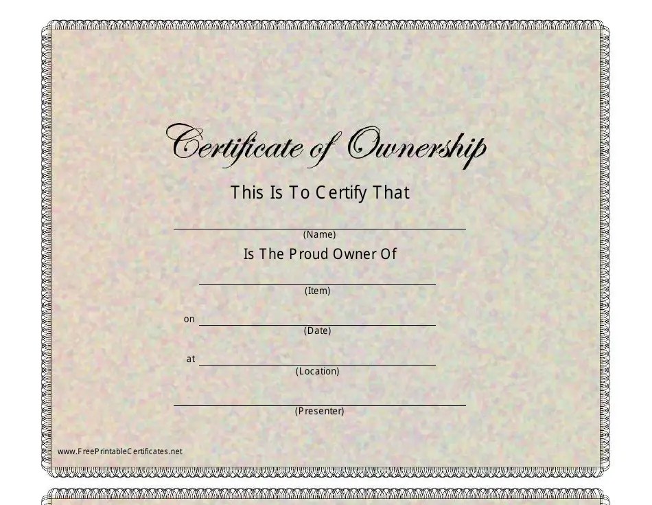 Certificate of Ownership Template Beige Download Printable PDF