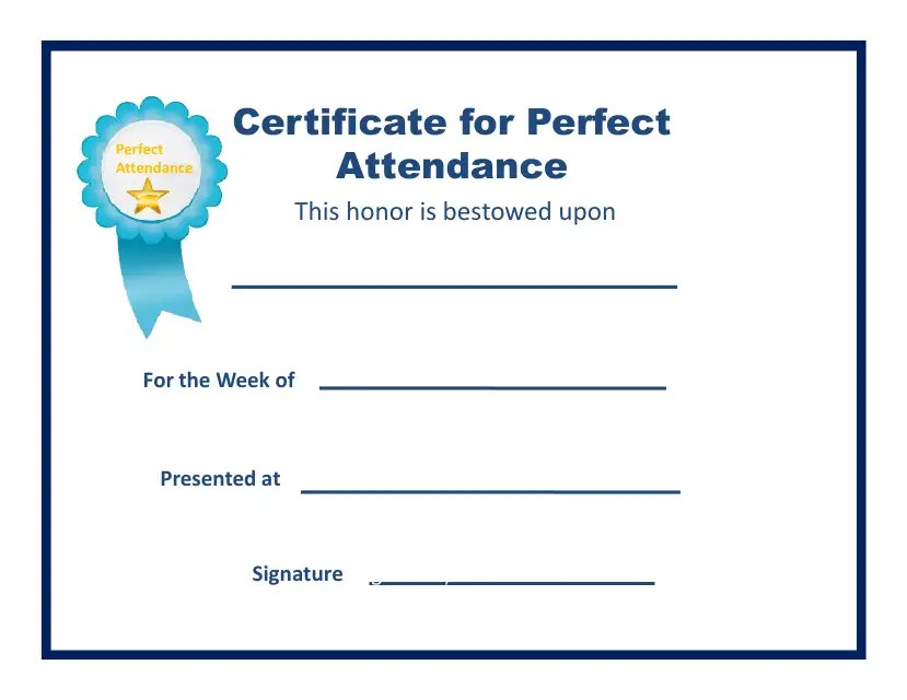 Perfect Attendance Certificate Template Lined Download Printable PDF Templateroller
