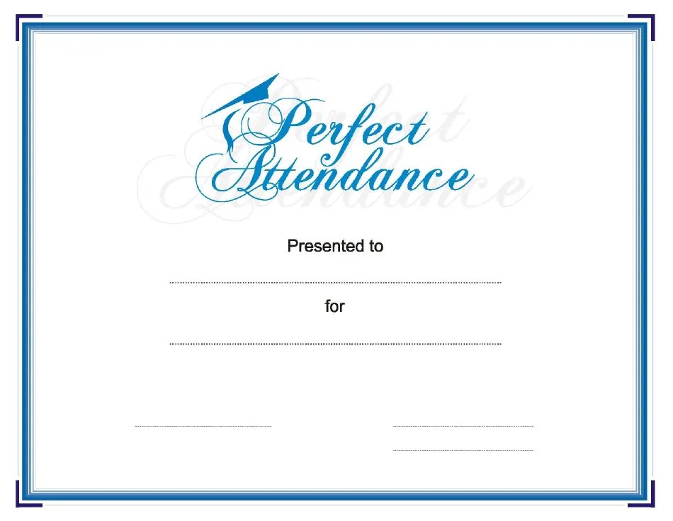 Perfect Attendance Certificate Template - Blue Download Printable PDF