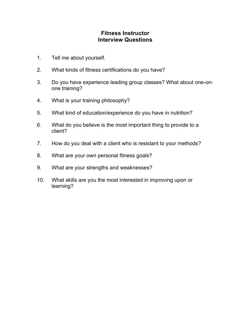 Sample Fitness Instructor Interview Questions Download Printable PDF