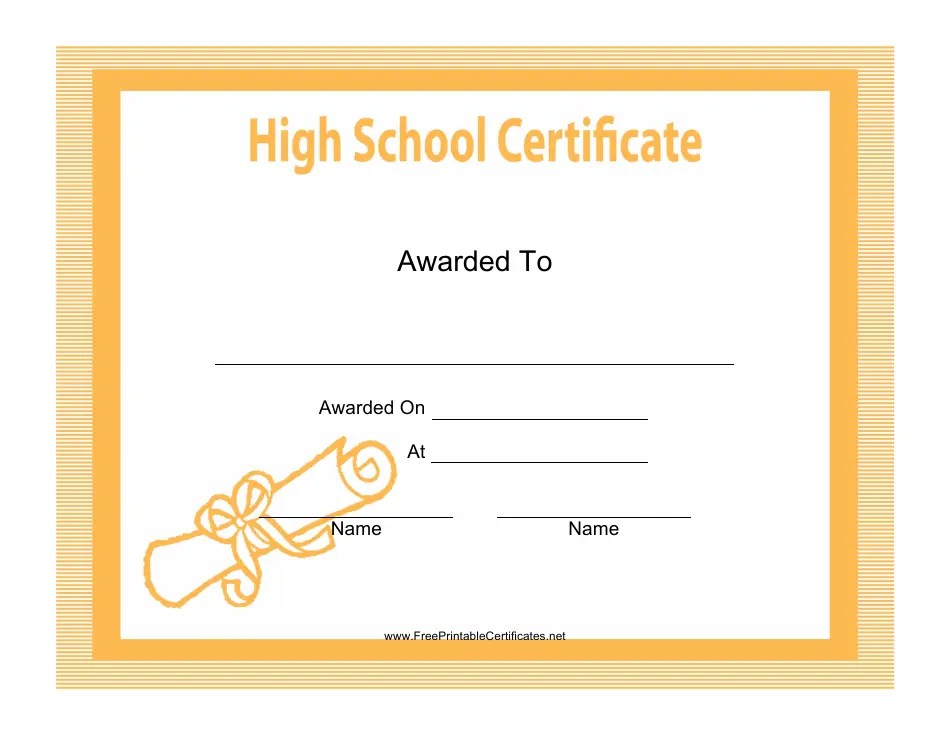 High School Certificate Template Download Printable PDF Templateroller