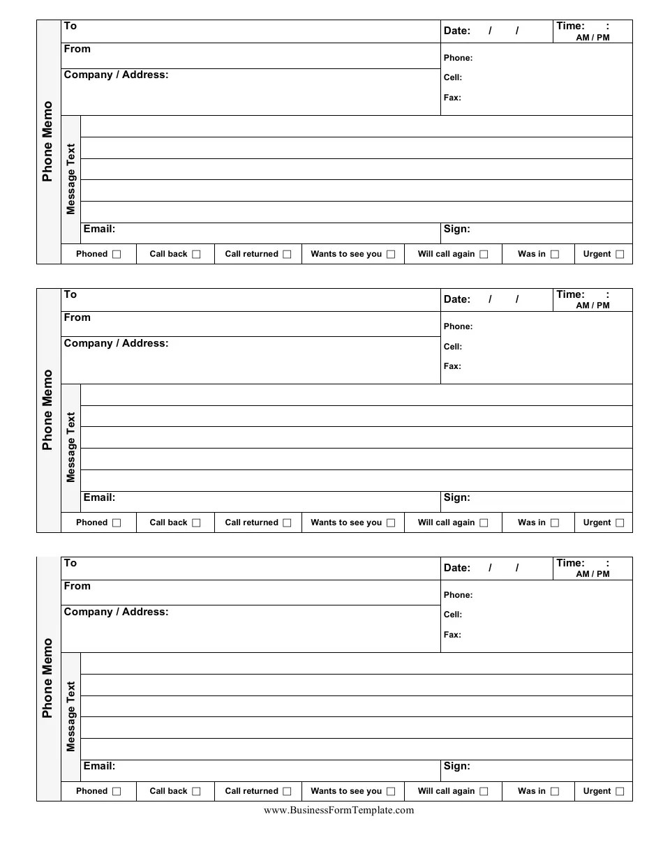 Phone Memo Template Download Printable PDF Templateroller