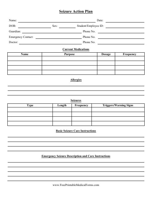 Seizure Action Plan Template Download Printable PDF | Templateroller