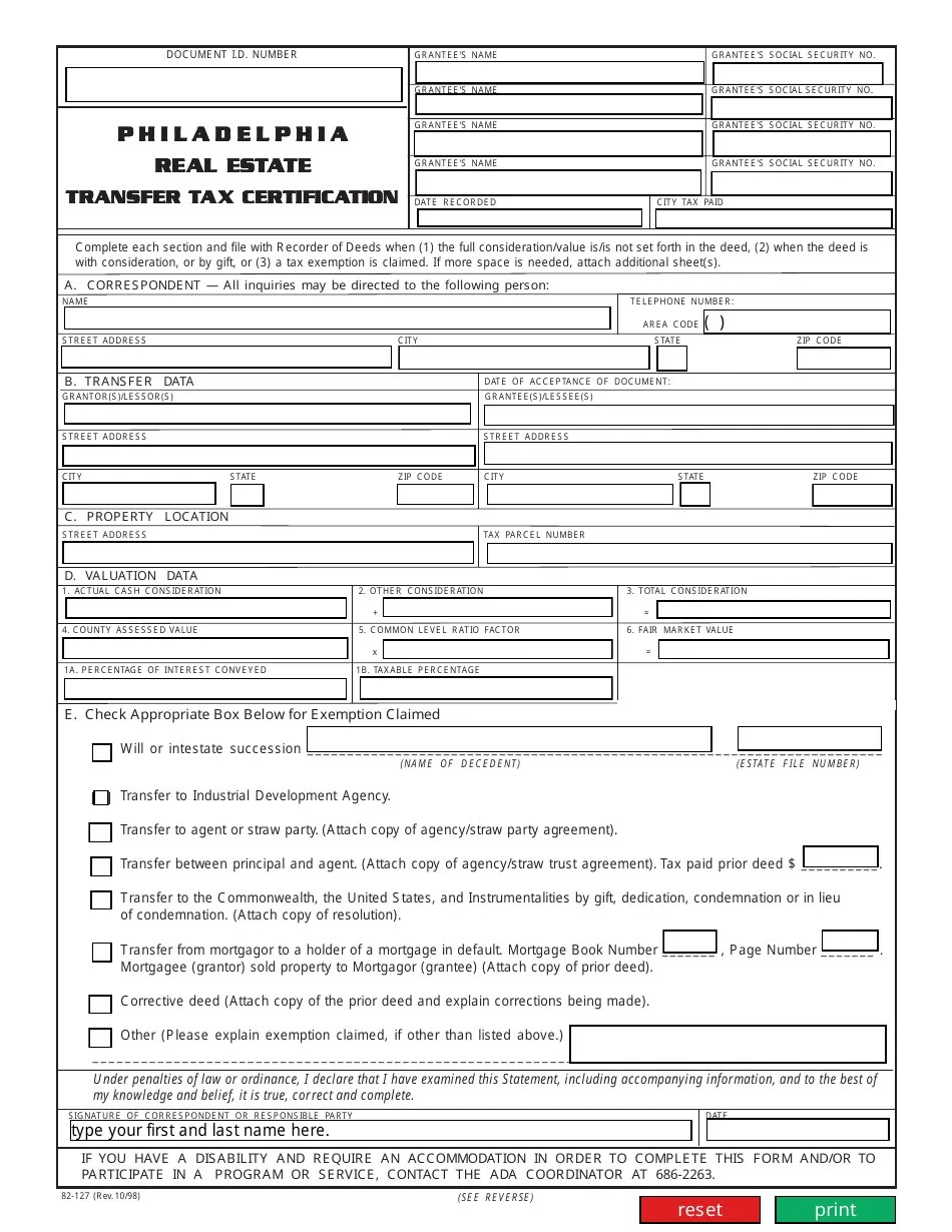 Form 82127 Fill Out, Sign Online and Download Fillable PDF, City of Philadelphia