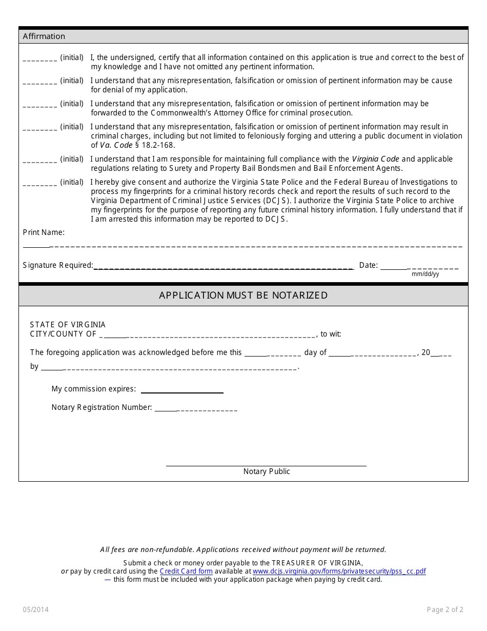 Virginia Bail Bondsman Additional License Category Application