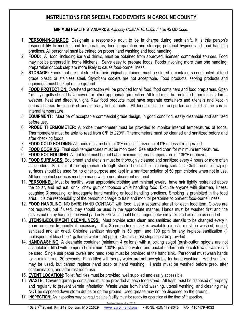 Caroline county, Maryland Temporary Food Service Permit Application