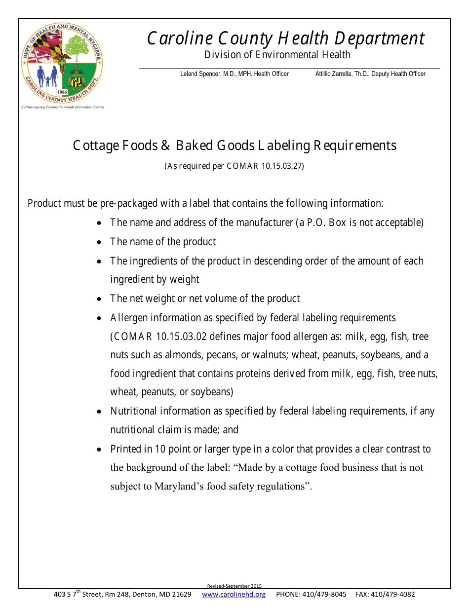 Caroline county, Maryland Temporary Food Service Permit Application