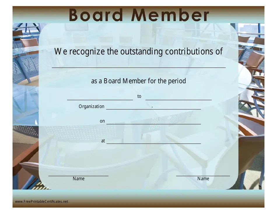 Board Member Certificate Template Download Printable PDF Templateroller
