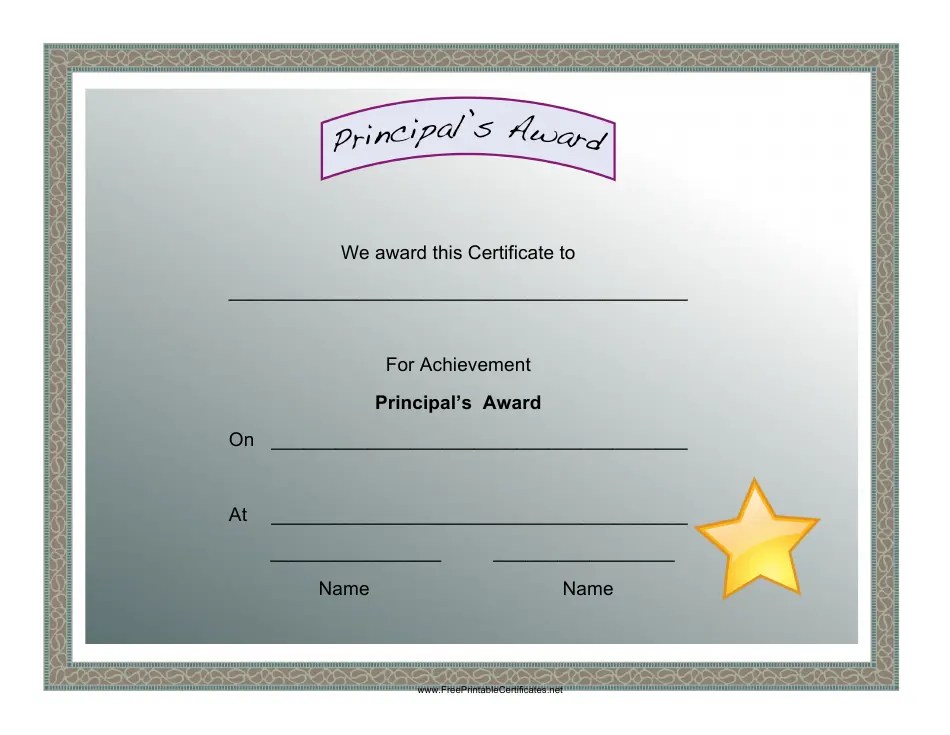 Principal's Award Certificate Template Download Printable PDF