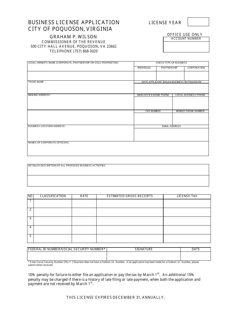 City of Poquoson, Virginia Business License Application Fill Out