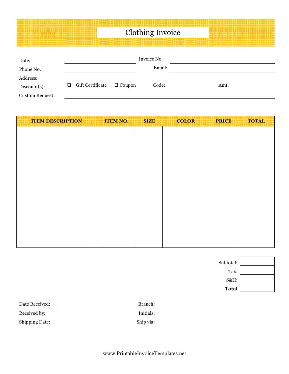 Clothing Invoice Template Fill Out, Sign Online and Download PDF Templateroller