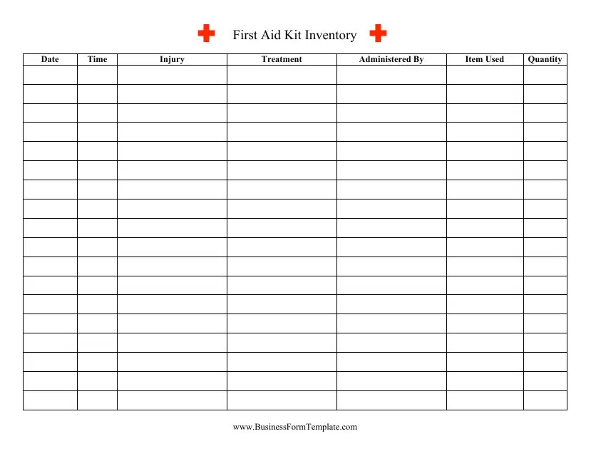First Aid Kit Inventory Template Download Printable PDF Templateroller