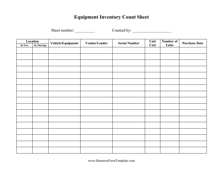 Equipment Inventory Template Big Table Download Printable PDF