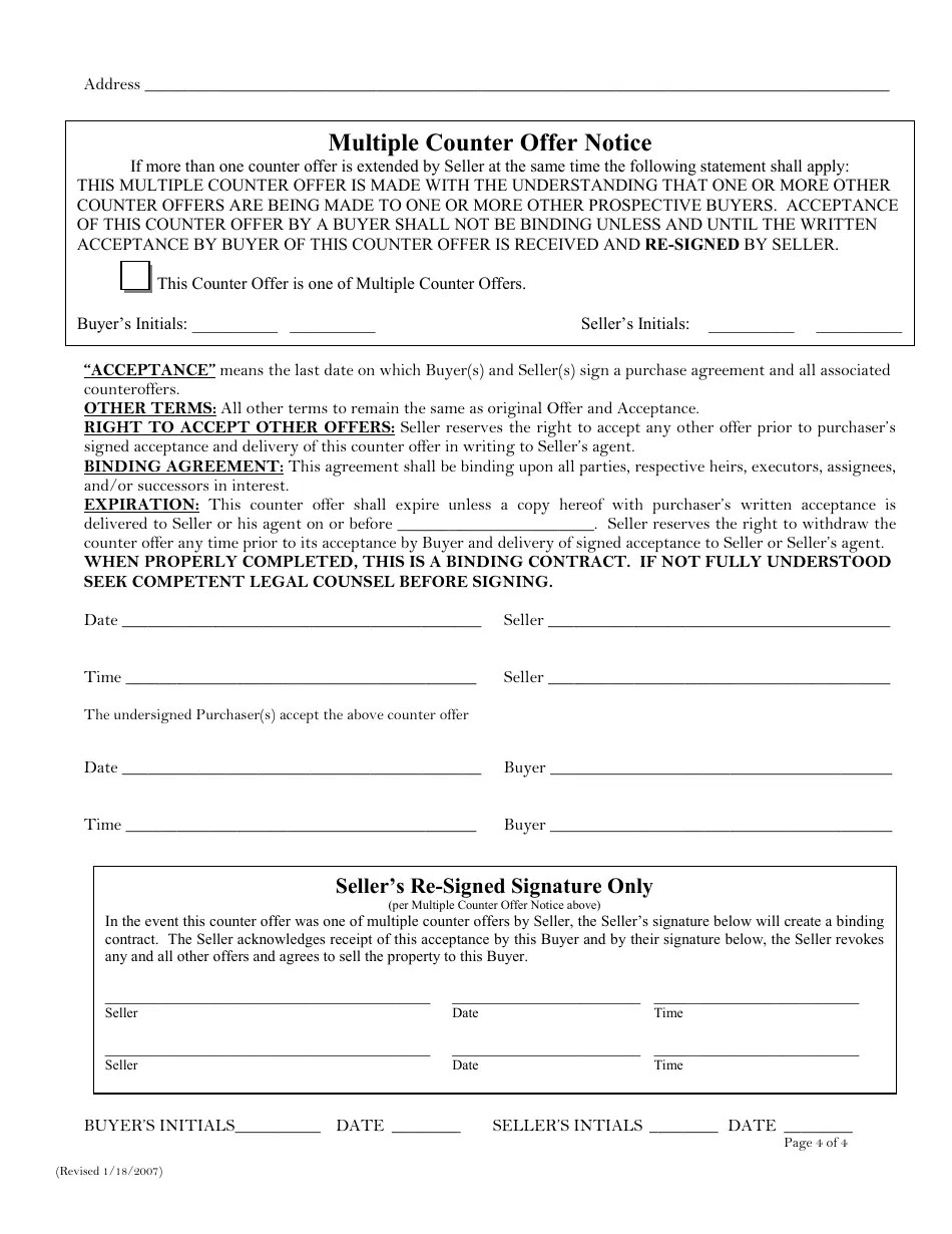 Counter Offer Form Fill Out, Sign Online and Download PDF