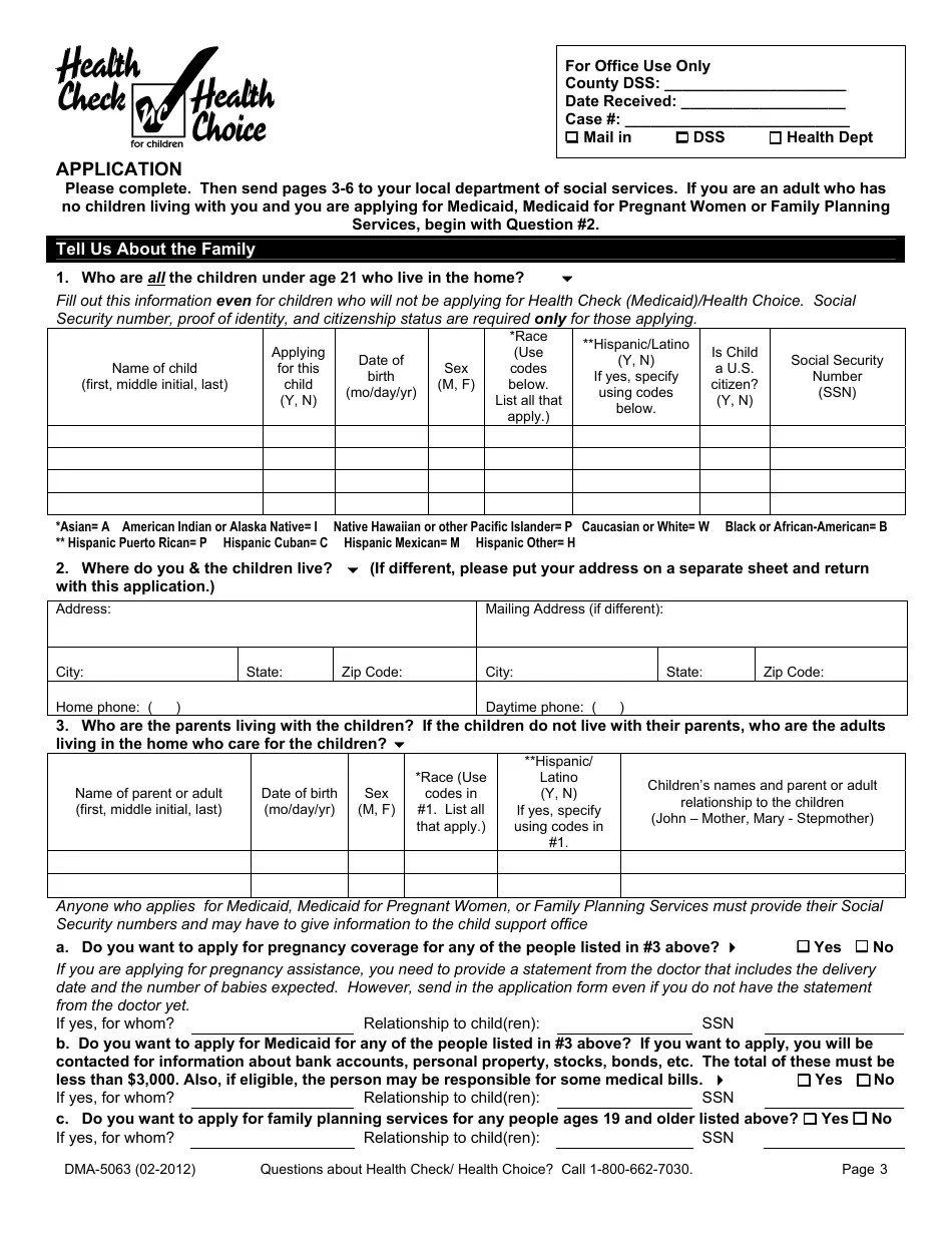 Form DMA5063 Fill Out, Sign Online and Download Fillable PDF, North