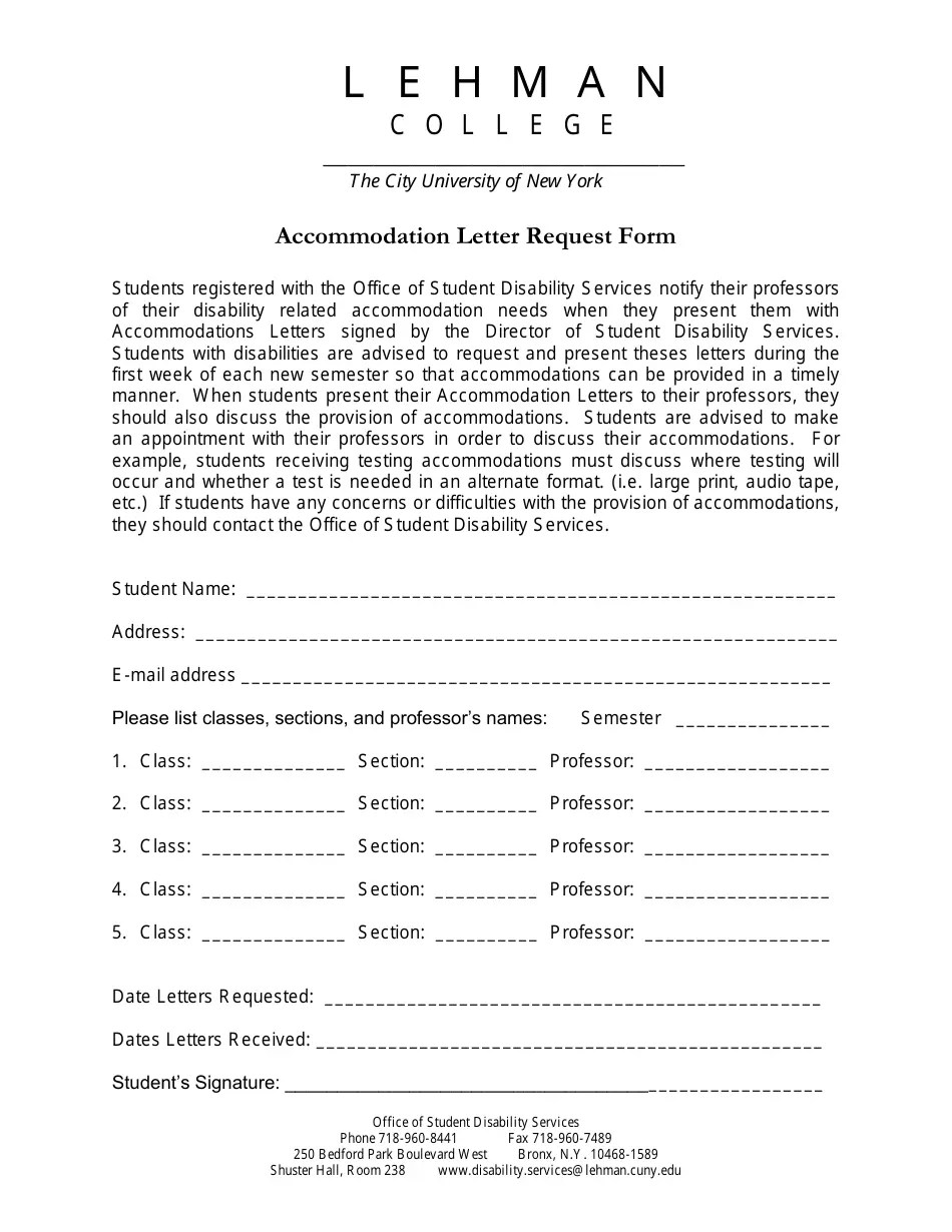 Letter Request Form Lehman College Fill Out, Sign