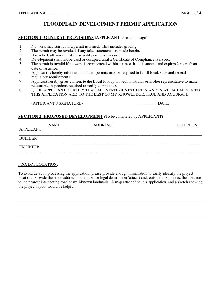 Floodplain Development Permit Application Form Fill Out, Sign Online and Download PDF