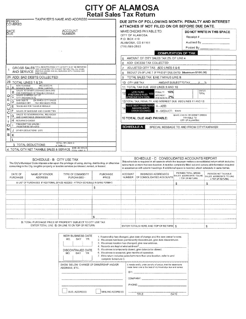 City of Alamosa, Colorado Retail Sales Tax Return Fill Out, Sign Online and Download PDF