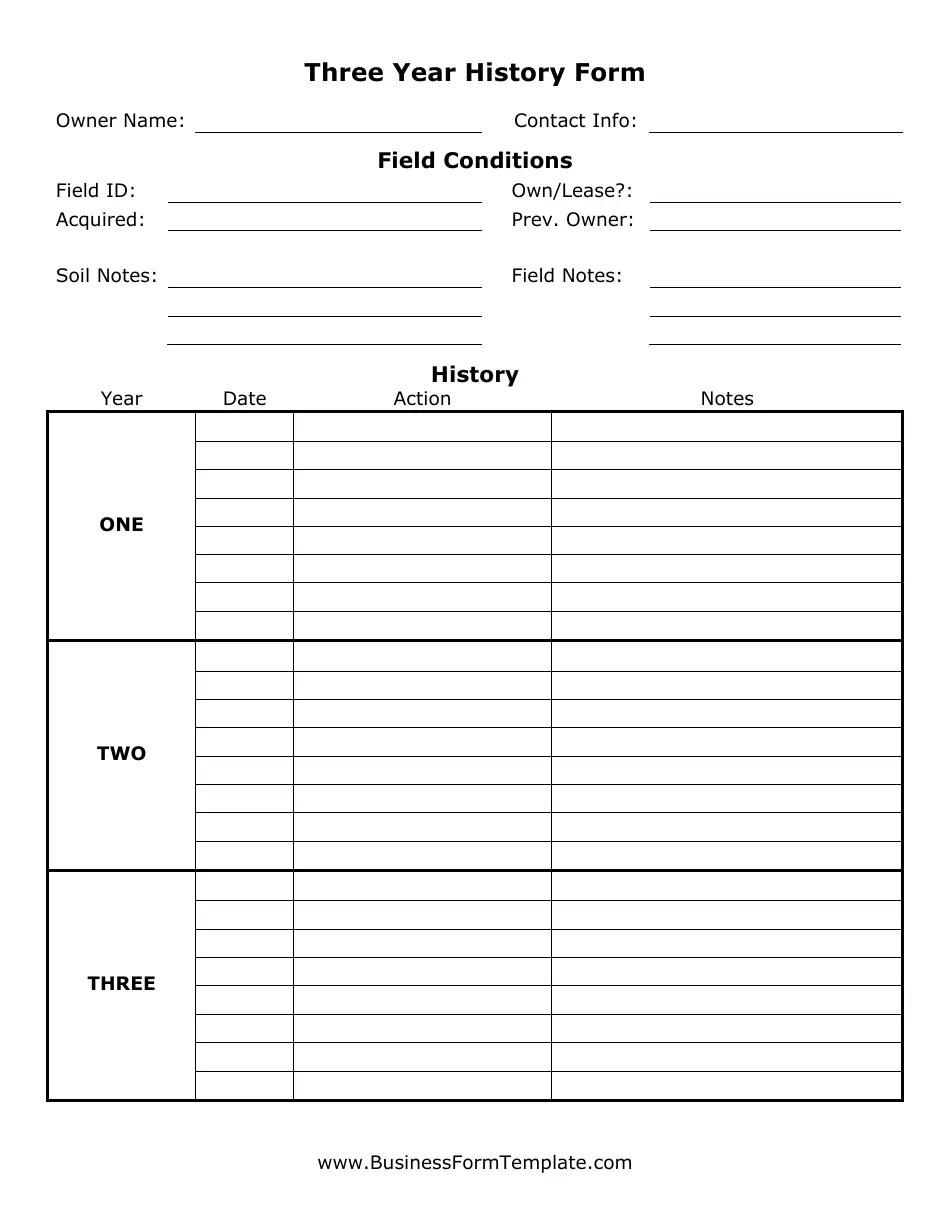 Three Year Property History Form Fill Out, Sign Online and Download