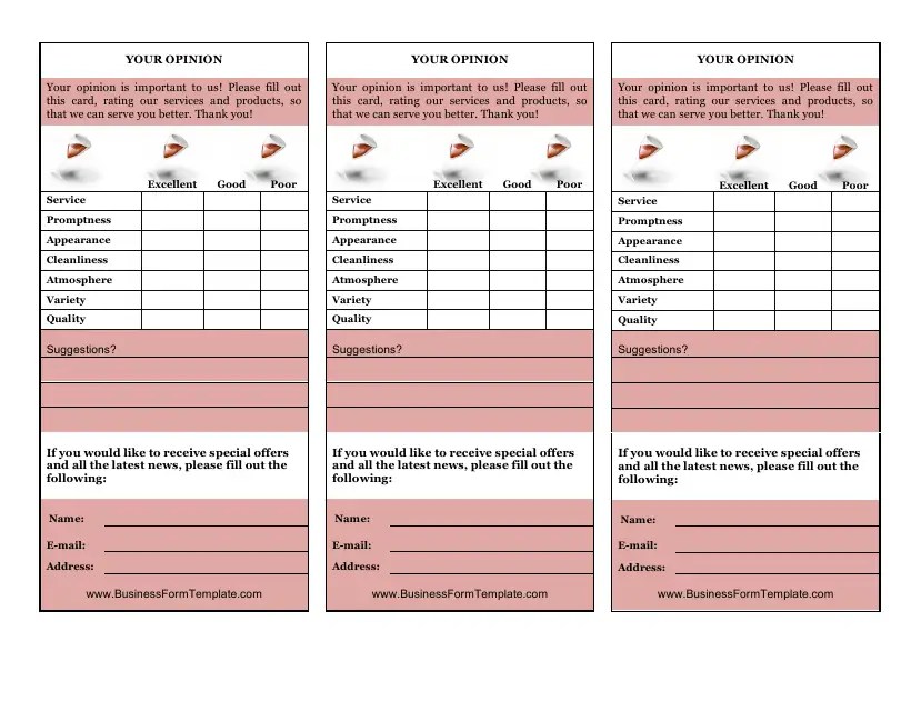 Bar Customer Feedback Card Templates Fill Out, Sign Online and