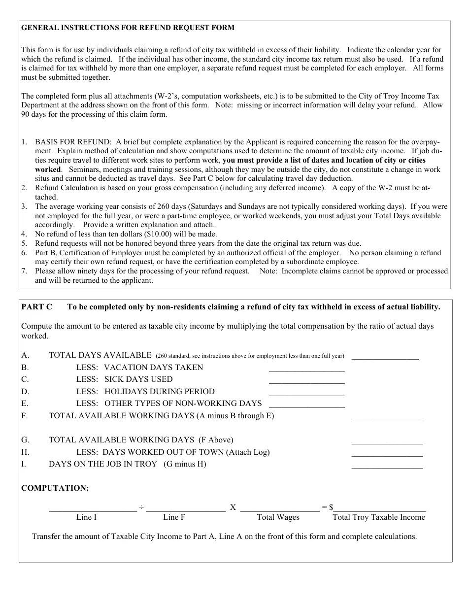 City of Troy, Ohio Refund Request Form Fill Out, Sign Online and