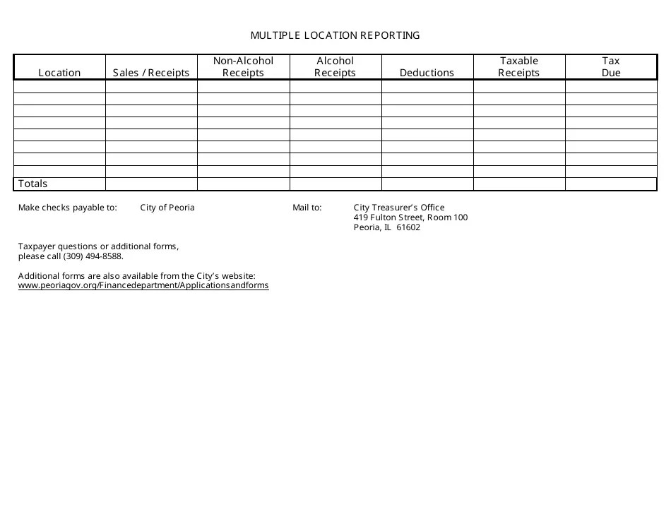City of Peoria, Illinois Municipal Tax Return Form Fill Out, Sign
