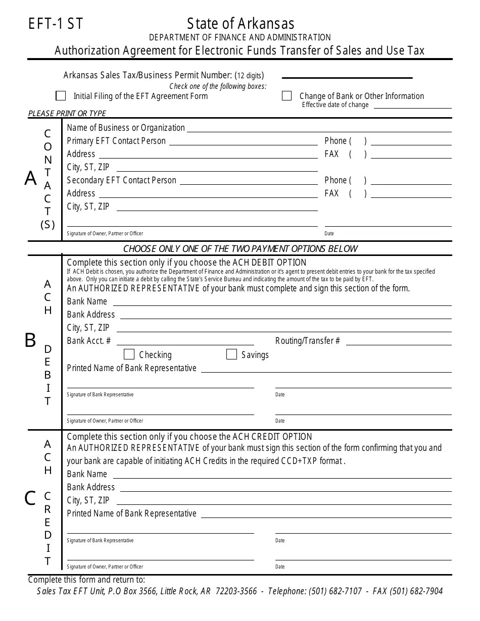 Form EFT1 ST Fill Out, Sign Online and Download Fillable PDF