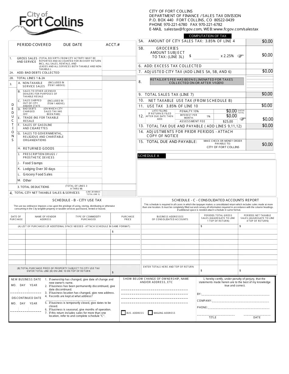 City of Fort Collins, Colorado Sales & Use Tax Return Form Fill Out, Sign Online and Download
