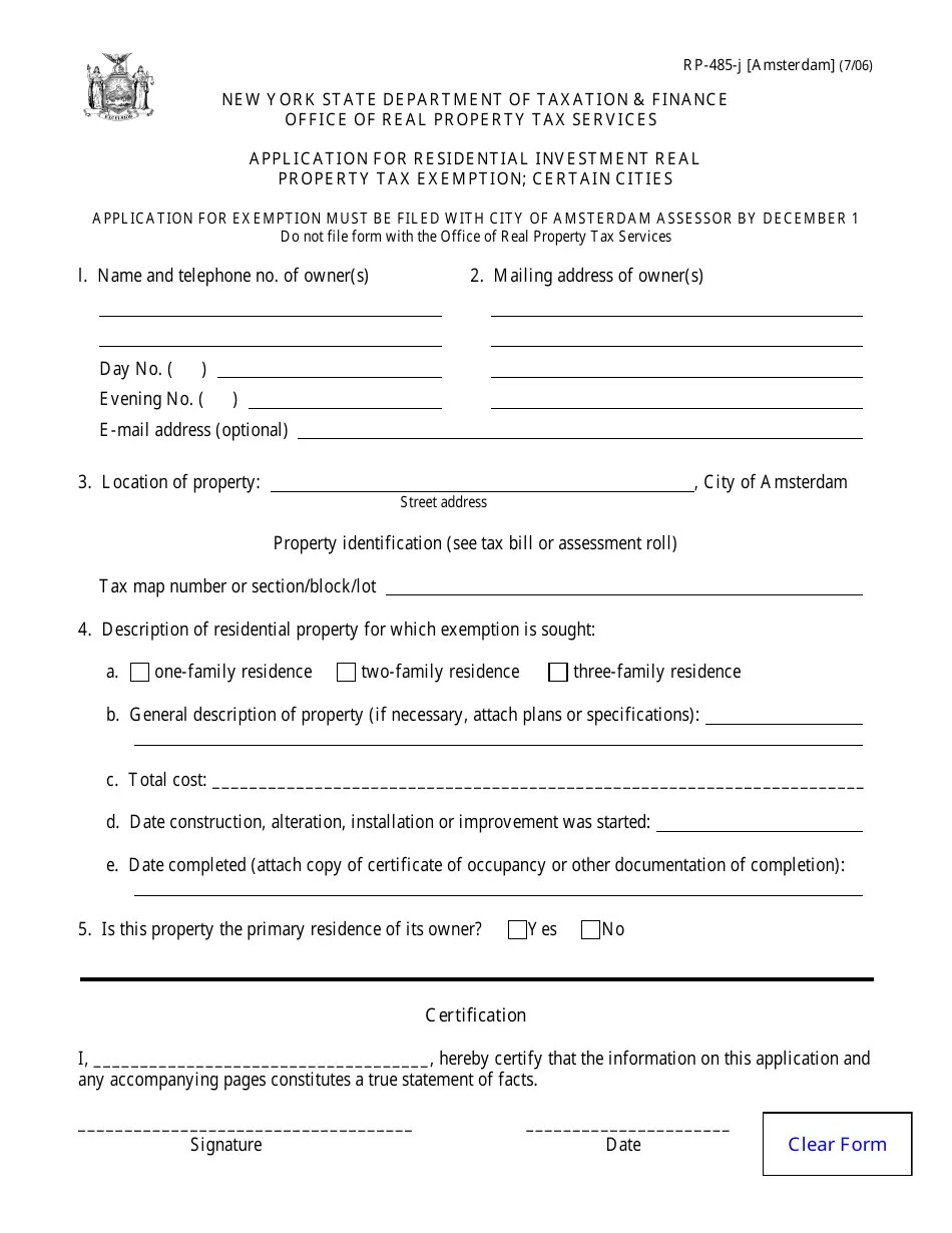 Form RP485J [AMSTERDAM] Fill Out, Sign Online and Download Fillable