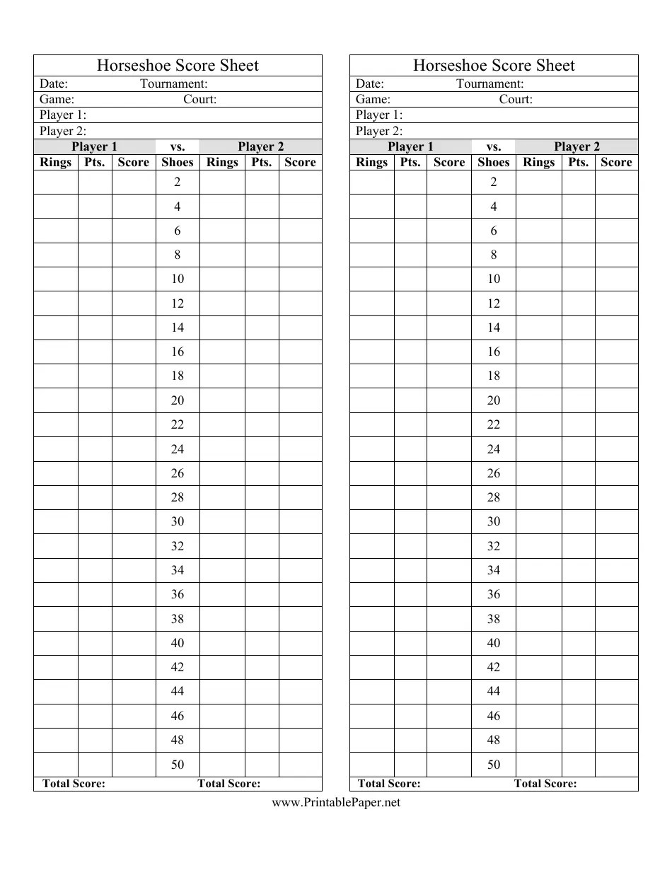 Horseshoe Score Sheets Download Printable PDF Templateroller