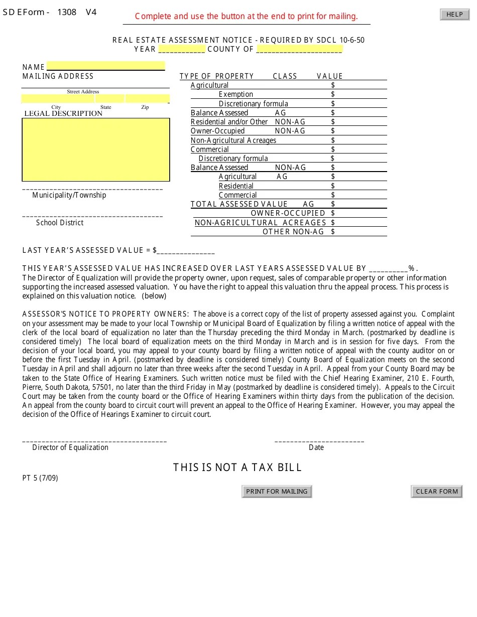 Form PT5 Fill Out, Sign Online and Download Fillable PDF, South