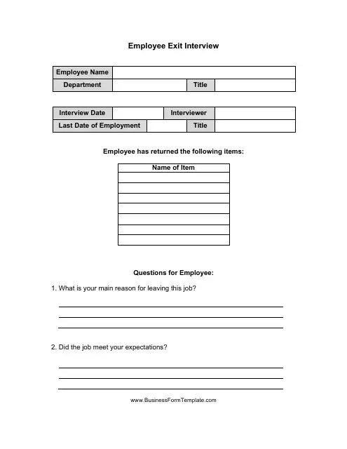 Employee Exit Interview Form Download Printable PDF Templateroller