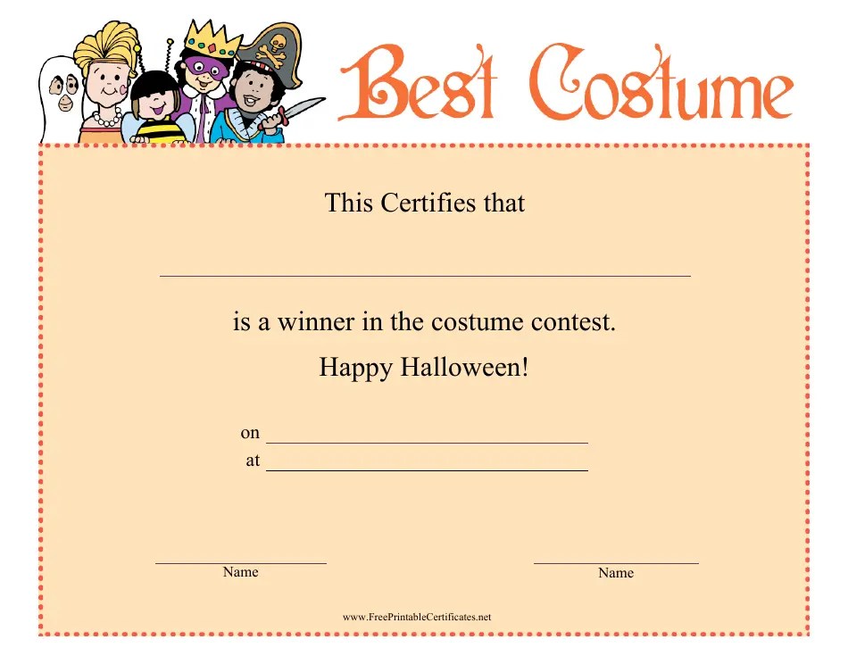 Best Halloween Costume Certificate Template Download Printable PDF