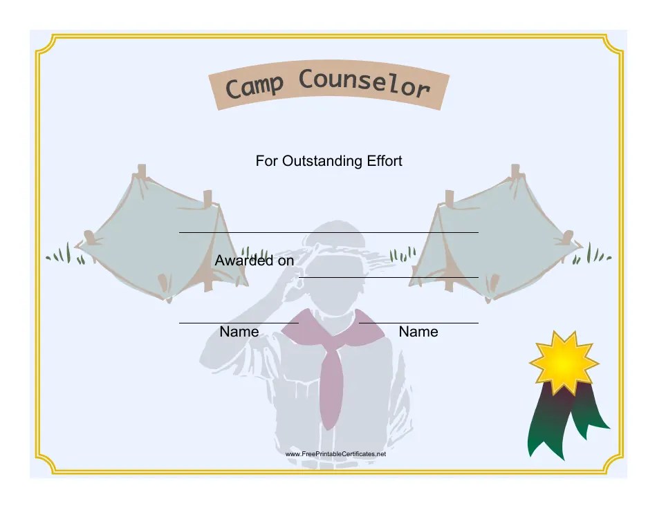 Scout Camp Counselor Certificate Template Download Printable PDF